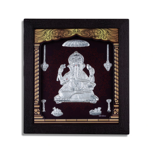 Ganesh Murti Photo Frame - 8.5 X 7.5 Inches | Picture Frame/ 999 Silver Wall Picture For Pooja & Home Decor - Hindu God Photos & Frames