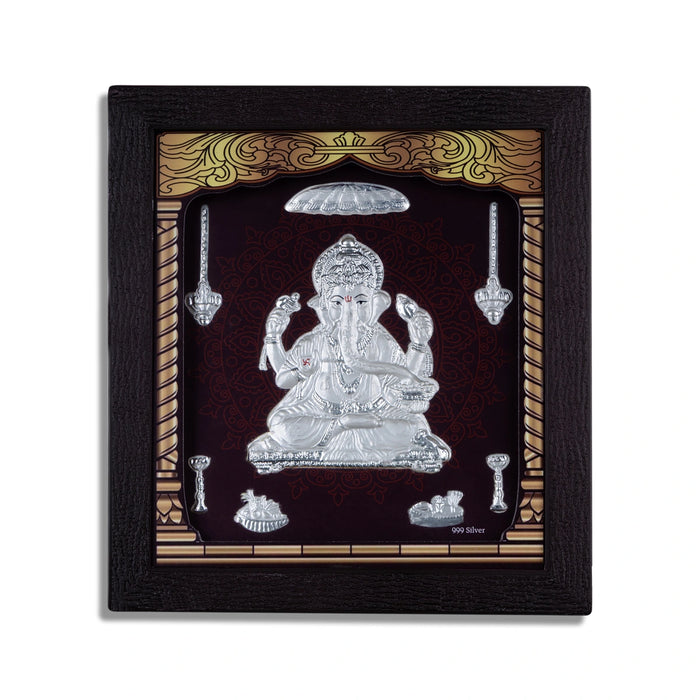 Ganesh Murti Photo Frame - 8.5 X 7.5 Inches | Picture Frame/ 999 Silver Wall Picture For Pooja & Home Decor - Hindu God Photos & Frames