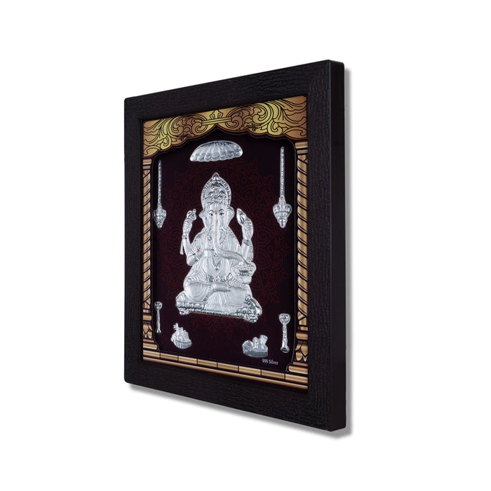 Ganesh Murti Photo Frame - 8.5 X 7.5 Inches | Picture Frame/ 999 Silver Wall Picture For Pooja & Home Decor - Hindu God Photos & Frames