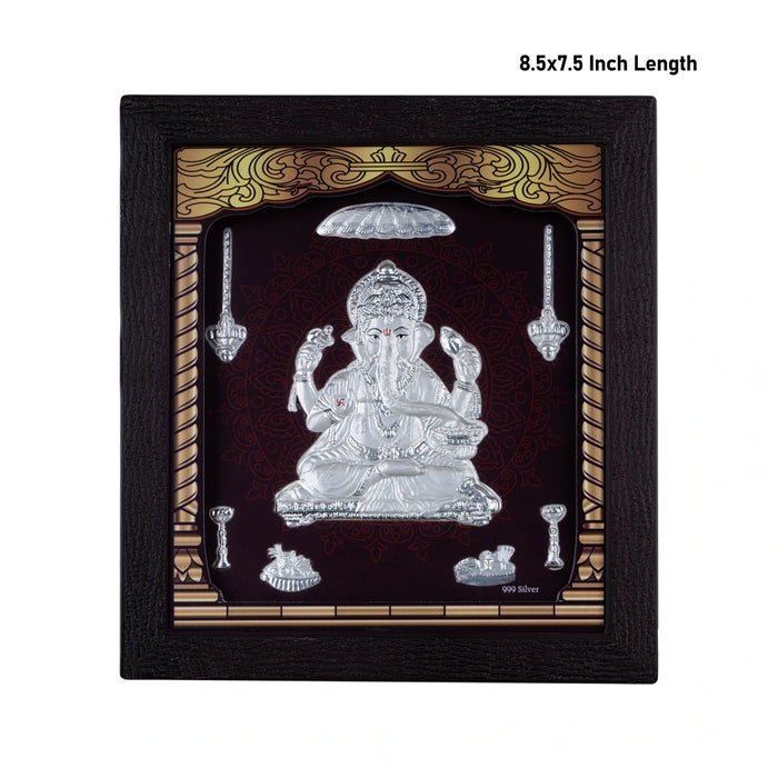 Ganesh Murti Photo Frame - 8.5 X 7.5 Inches | Picture Frame/ 999 Silver Wall Picture For Pooja & Home Decor - Hindu God Photos & Frames