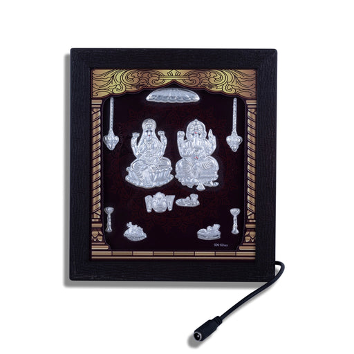 Lakshmi Ganesh Murti Photo Frame - 8.5 X 7.5 Inches | 999 Silver Foil & Led Wall Picture Frame For Pooja Room - Hindu God Photos & Frames