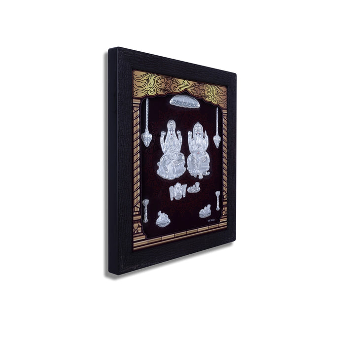 Lakshmi Ganesh Murti Photo Frame - 8.5 X 7.5 Inches | 999 Silver Foil & Led Wall Picture Frame For Pooja Room - Hindu God Photos & Frames