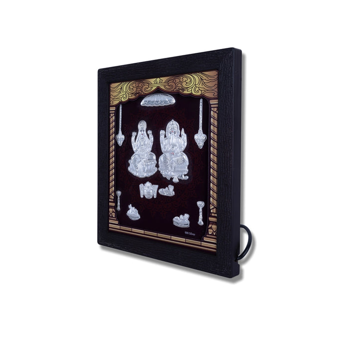 Lakshmi Ganesh Murti Photo Frame - 8.5 X 7.5 Inches | 999 Silver Foil & Led Wall Picture Frame For Pooja Room - Hindu God Photos & Frames