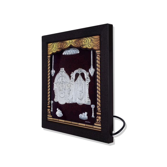 Balaji Thayar Photo Frame - 8.5 X 7.5 Inches | 999 Silver Foil & Led Wall Picture Frame For Pooja Room - Hindu God Photos & Frames