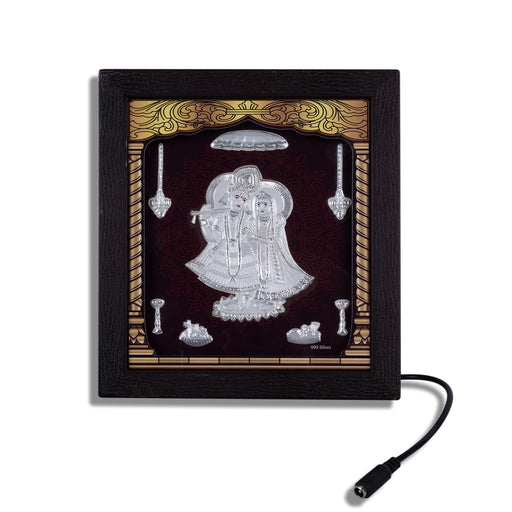 Radha Krishna Murti Photo Frame - 8.5 X 7.5 Inches | 999 Silver Foil & Led Wall Picture Frame For Pooja Room - Hindu God Photos & Frames