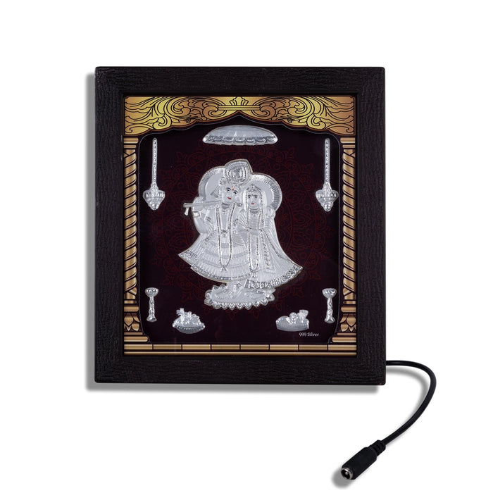 Radha Krishna Murti Photo Frame - 8.5 X 7.5 Inches | 999 Silver Foil & Led Wall Picture Frame For Pooja Room - Hindu God Photos & Frames
