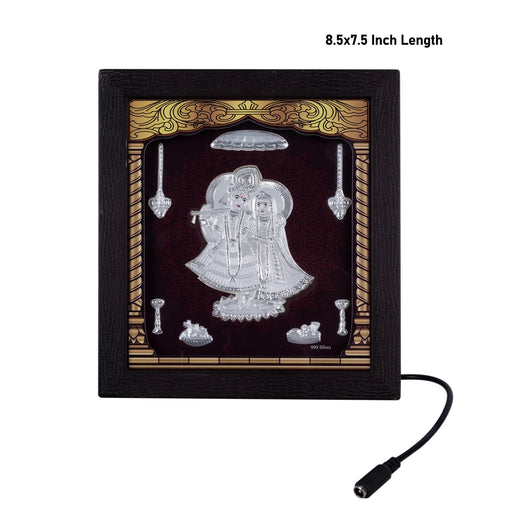 Radha Krishna Murti Photo Frame - 8.5 X 7.5 Inches | 999 Silver Foil & Led Wall Picture Frame For Pooja Room - Hindu God Photos & Frames
