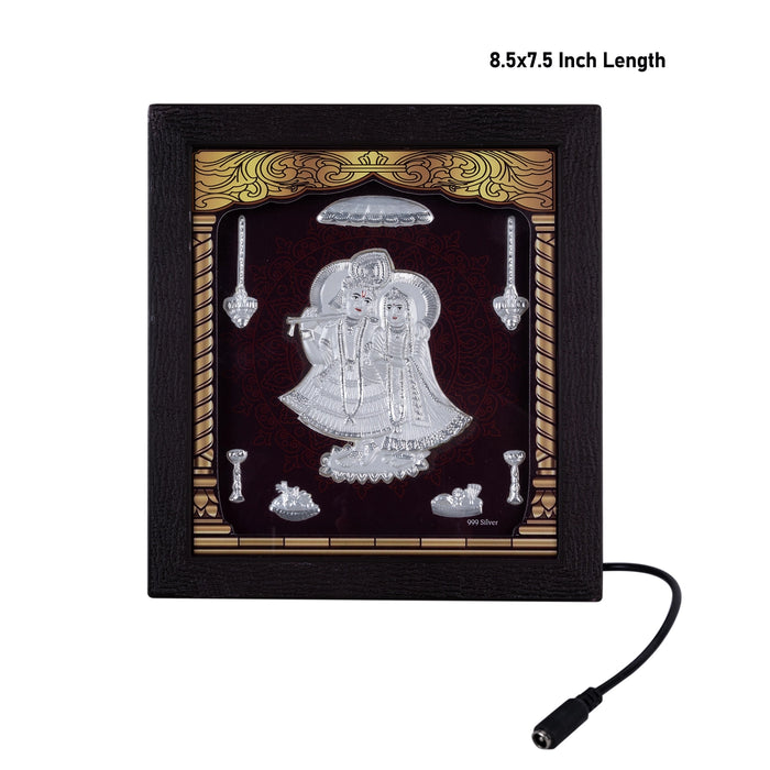 Radha Krishna Murti Photo Frame - 8.5 X 7.5 Inches | 999 Silver Foil & Led Wall Picture Frame For Pooja Room - Hindu God Photos & Frames