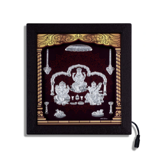 Lakshmi Ganesh Saraswati Murti Photo Frame - 8.5 X 7.5 Inches | Led Picture Frame/ 999 Silver Wall Picture - Hindu God Photos & Frames