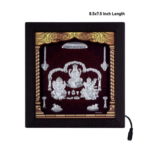 Lakshmi Ganesh Saraswati Murti Photo Frame - 8.5 X 7.5 Inches | Led Picture Frame/ 999 Silver Wall Picture - Hindu God Photos & Frames