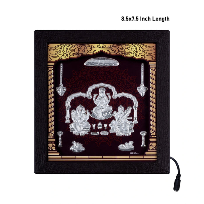 Lakshmi Ganesh Saraswati Murti Photo Frame - 8.5 X 7.5 Inches | Led Picture Frame/ 999 Silver Wall Picture - Hindu God Photos & Frames