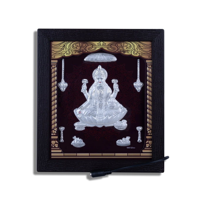 Lakshmi Murti Photo Frame - 8.5 x 7.5 Inches | 999 Silver Foil Wall Picture Frame/ Led Wall Decor For Puja Room - Hindu God Photos & Frames