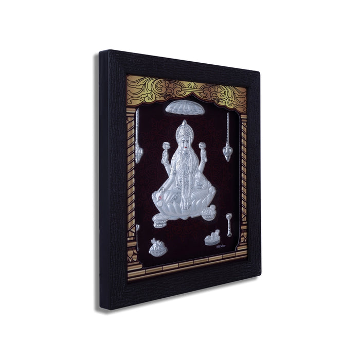 Lakshmi Murti Photo Frame - 8.5 x 7.5 Inches | 999 Silver Foil Wall Picture Frame/ Led Wall Decor For Puja Room - Hindu God Photos & Frames