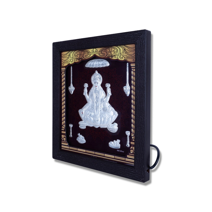 Lakshmi Murti Photo Frame - 8.5 x 7.5 Inches | 999 Silver Foil Wall Picture Frame/ Led Wall Decor For Puja Room - Hindu God Photos & Frames