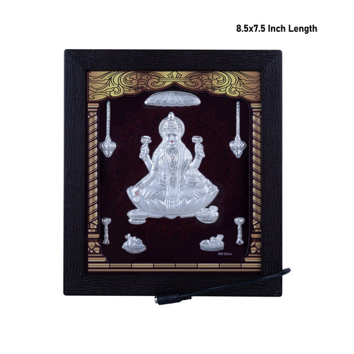 Lakshmi Murti Photo Frame - 8.5 x 7.5 Inches | 999 Silver Foil Wall Picture Frame/ Led Wall Decor For Puja Room - Hindu God Photos & Frames