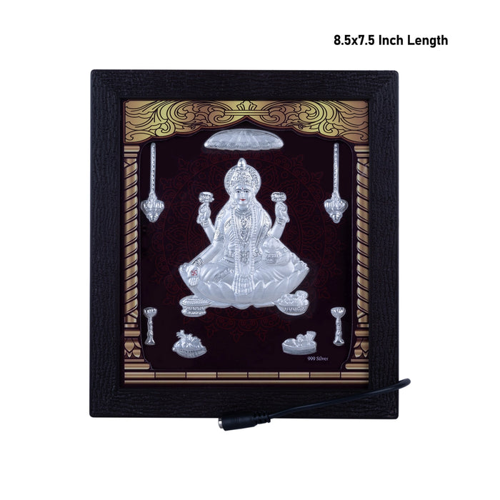 Lakshmi Murti Photo Frame - 8.5 x 7.5 Inches | 999 Silver Foil Wall Picture Frame/ Led Wall Decor For Puja Room - Hindu God Photos & Frames