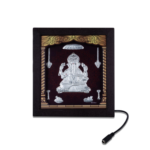 Ganesh Murti Photo Frame - 8.5 x 7.5 Inches | 999 Silver Foil Wall Picture Frame/ Led Wall Decor For Puja Room - Hindu God Photos & Frames