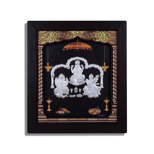 Lakshmi Ganesh Saraswati Murti Photo Frame- 8.5 X 7.5 Inches | Picture Frame/999 Silver Wall Picture For Pooja - Hindu God Photos & Frames