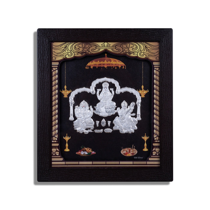 Lakshmi Ganesh Saraswati Murti Photo Frame- 8.5 X 7.5 Inches | Picture Frame/999 Silver Wall Picture For Pooja - Hindu God Photos & Frames