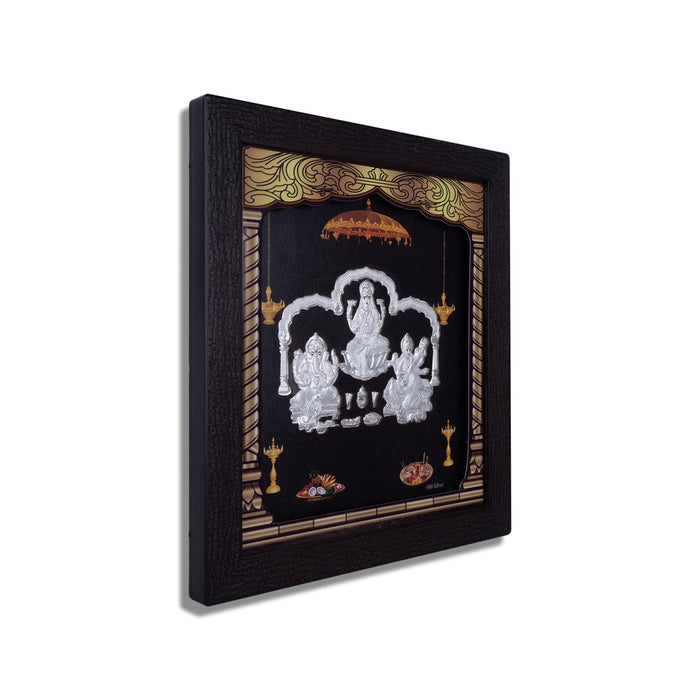 Lakshmi Ganesh Saraswati Murti Photo Frame- 8.5 X 7.5 Inches | Picture Frame/999 Silver Wall Picture For Pooja - Hindu God Photos & Frames
