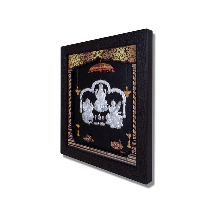 Lakshmi Ganesh Saraswati Murti Photo Frame- 8.5 X 7.5 Inches | Picture Frame/999 Silver Wall Picture For Pooja - Hindu God Photos & Frames