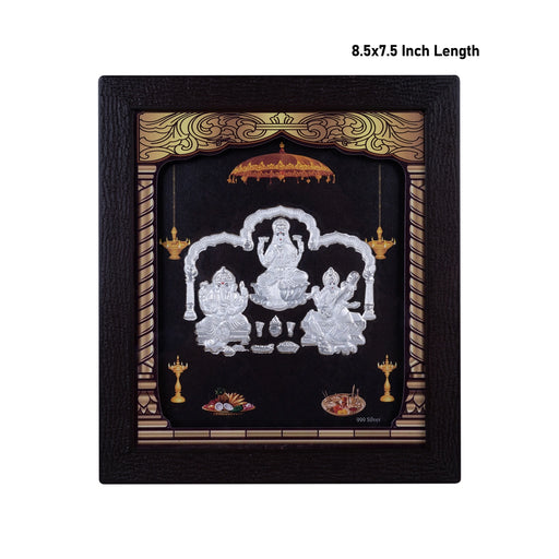 Lakshmi Ganesh Saraswati Murti Photo Frame- 8.5 X 7.5 Inches | Picture Frame/999 Silver Wall Picture For Pooja - Hindu God Photos & Frames
