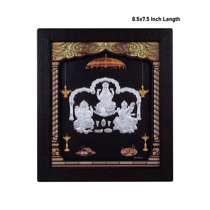 Lakshmi Ganesh Saraswati Murti Photo Frame- 8.5 X 7.5 Inches | Picture Frame/999 Silver Wall Picture For Pooja - Hindu God Photos & Frames