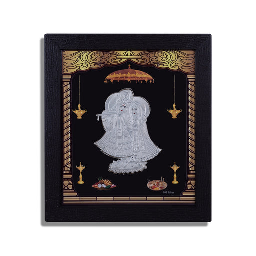 Radha Krishna Murti Photo Frame- 8.5 X 7.5 Inches | Picture Frame/999 Silver Wall Picture For Pooja & Home Decor - Hindu God Photos & Frames