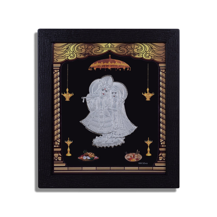 Radha Krishna Murti Photo Frame- 8.5 X 7.5 Inches | Picture Frame/999 Silver Wall Picture For Pooja & Home Decor - Hindu God Photos & Frames