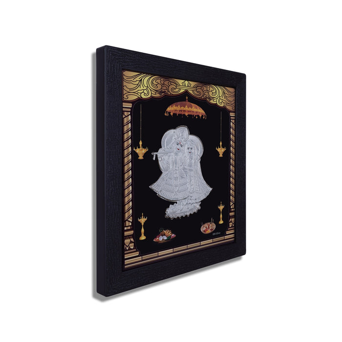 Radha Krishna Murti Photo Frame- 8.5 X 7.5 Inches | Picture Frame/999 Silver Wall Picture For Pooja & Home Decor - Hindu God Photos & Frames