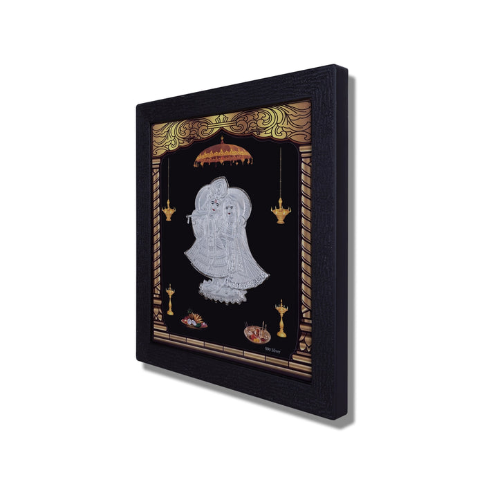 Radha Krishna Murti Photo Frame- 8.5 X 7.5 Inches | Picture Frame/999 Silver Wall Picture For Pooja & Home Decor - Hindu God Photos & Frames