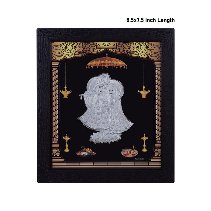 Radha Krishna Murti Photo Frame- 8.5 X 7.5 Inches | Picture Frame/999 Silver Wall Picture For Pooja & Home Decor - Hindu God Photos & Frames