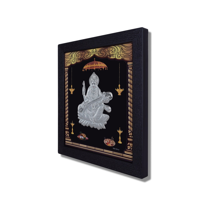 Saraswati Murti Photo Frame - 8.5 X 7.5 Inches | Picture Frame/ 999 Silver Wall Picture For Pooja & Home Decor - Hindu God Photos & Frames
