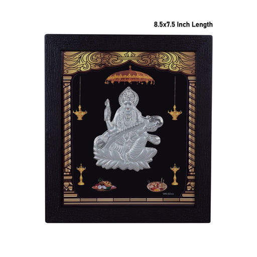 Saraswati Murti Photo Frame - 8.5 X 7.5 Inches | Picture Frame/ 999 Silver Wall Picture For Pooja & Home Decor - Hindu God Photos & Frames
