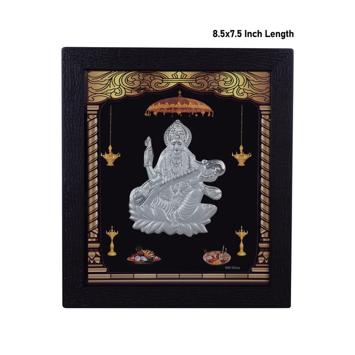 Saraswati Murti Photo Frame - 8.5 X 7.5 Inches | Picture Frame/ 999 Silver Wall Picture For Pooja & Home Decor - Hindu God Photos & Frames
