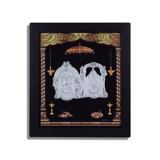 Perumal Thayar Photo Frame - 8.5 X 7.5 Inches | Picture Frame/ 999 Silver Wall Picture For Pooja & Home Decor - Hindu God Photos & Frames
