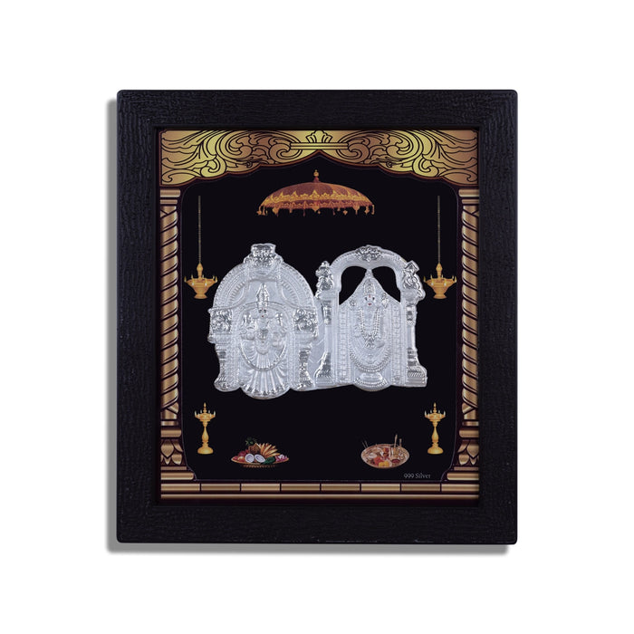 Perumal Thayar Photo Frame - 8.5 X 7.5 Inches | Picture Frame/ 999 Silver Wall Picture For Pooja & Home Decor - Hindu God Photos & Frames