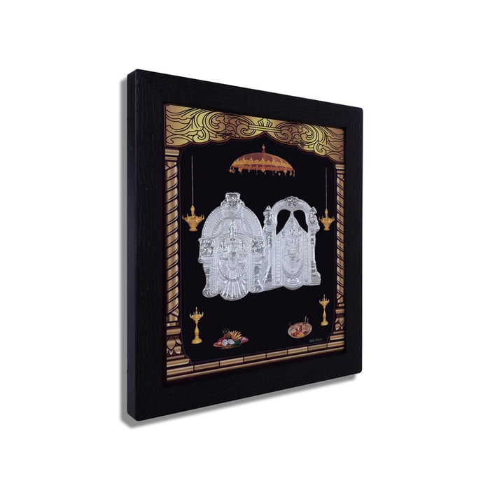 Perumal Thayar Photo Frame - 8.5 X 7.5 Inches | Picture Frame/ 999 Silver Wall Picture For Pooja & Home Decor - Hindu God Photos & Frames