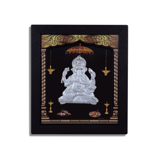 Ganesh Murti Photo Frame - 8.5 X 7.5 Inches | Picture Frame/ 999 Silver Wall Picture For Pooja & Home Decor - Hindu God Photos & Frames