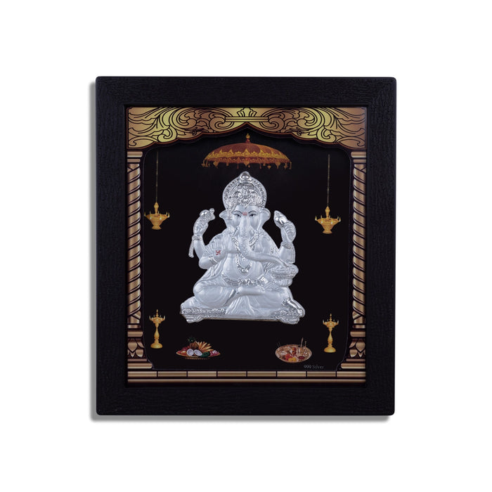 Ganesh Murti Photo Frame - 8.5 X 7.5 Inches | Picture Frame/ 999 Silver Wall Picture For Pooja & Home Decor - Hindu God Photos & Frames