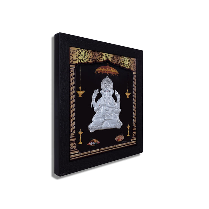 Ganesh Murti Photo Frame - 8.5 X 7.5 Inches | Picture Frame/ 999 Silver Wall Picture For Pooja & Home Decor - Hindu God Photos & Frames