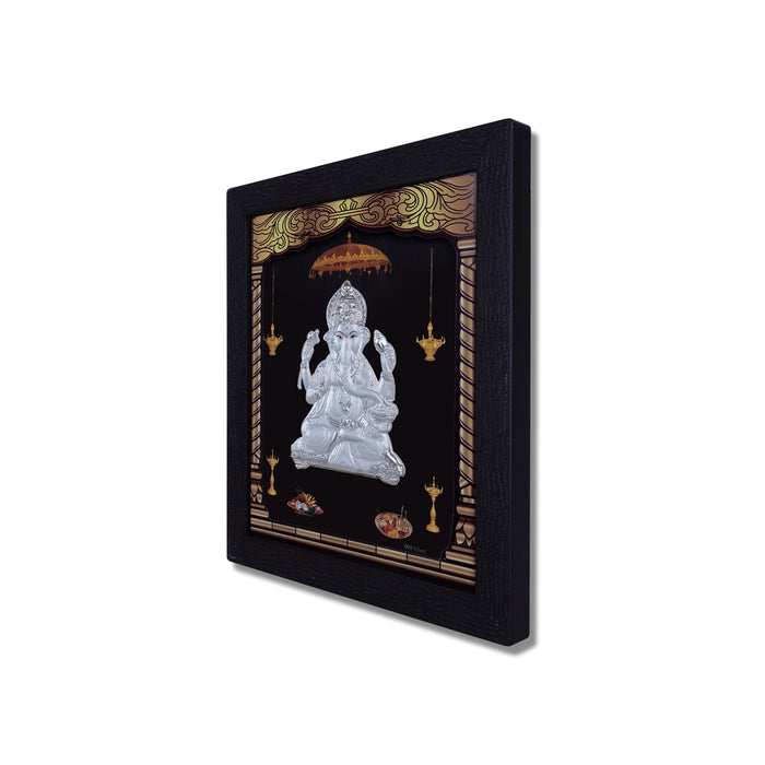 Ganesh Murti Photo Frame - 8.5 X 7.5 Inches | Picture Frame/ 999 Silver Wall Picture For Pooja & Home Decor - Hindu God Photos & Frames
