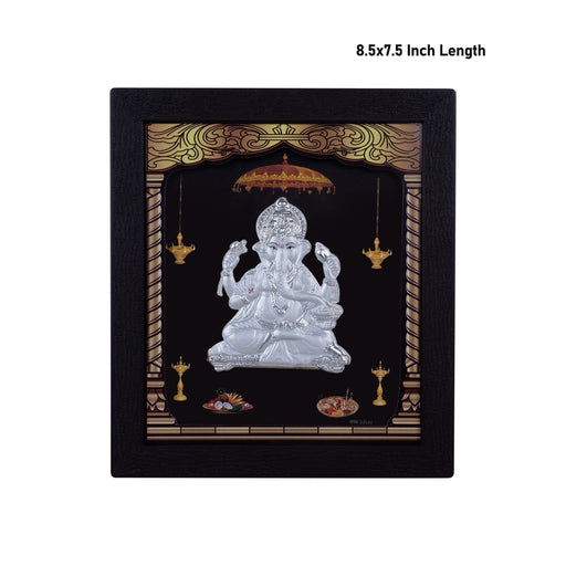 Ganesh Murti Photo Frame - 8.5 X 7.5 Inches | Picture Frame/ 999 Silver Wall Picture For Pooja & Home Decor - Hindu God Photos & Frames
