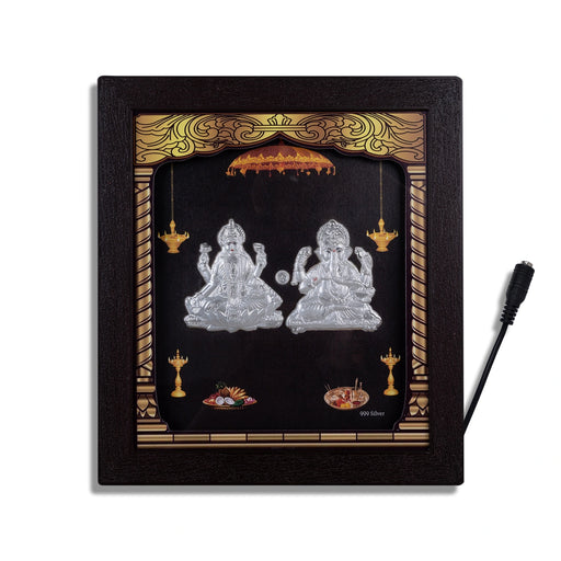 Lakshmi Ganesh Murti Photo Frame - 8.5 x 7.5 Inches | 999 Silver Foil Wall Picture Frame/Led Wall Decor For Pooja - Hindu God Photos & Frames