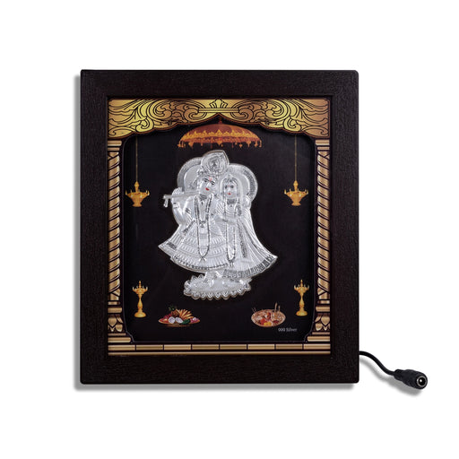 Radha Krishna Murti Photo Frame- 8.5 x 7.5 Inches | 999 Silver Foil Wall Picture Frame/Led Wall Decor For Pooja - Hindu God Photos & Frames