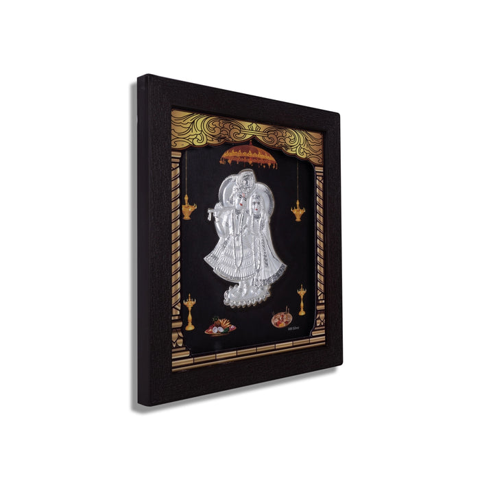 Radha Krishna Murti Photo Frame- 8.5 x 7.5 Inches | 999 Silver Foil Wall Picture Frame/Led Wall Decor For Pooja - Hindu God Photos & Frames