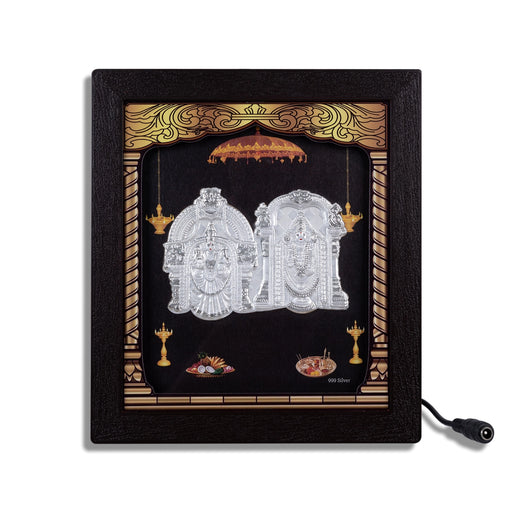 Perumal Thayar Photo Frame- 8.5 x 7.5 Inches | 999 Silver Foil Wall Picture Frame/Led Wall Decor For Puja Room - Hindu God Photos & Frames