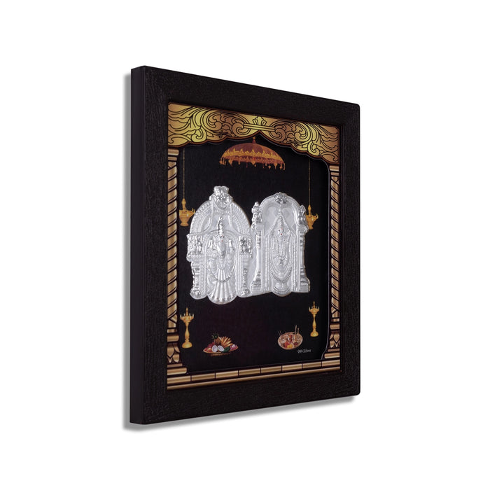 Perumal Thayar Photo Frame- 8.5 x 7.5 Inches | 999 Silver Foil Wall Picture Frame/Led Wall Decor For Puja Room - Hindu God Photos & Frames