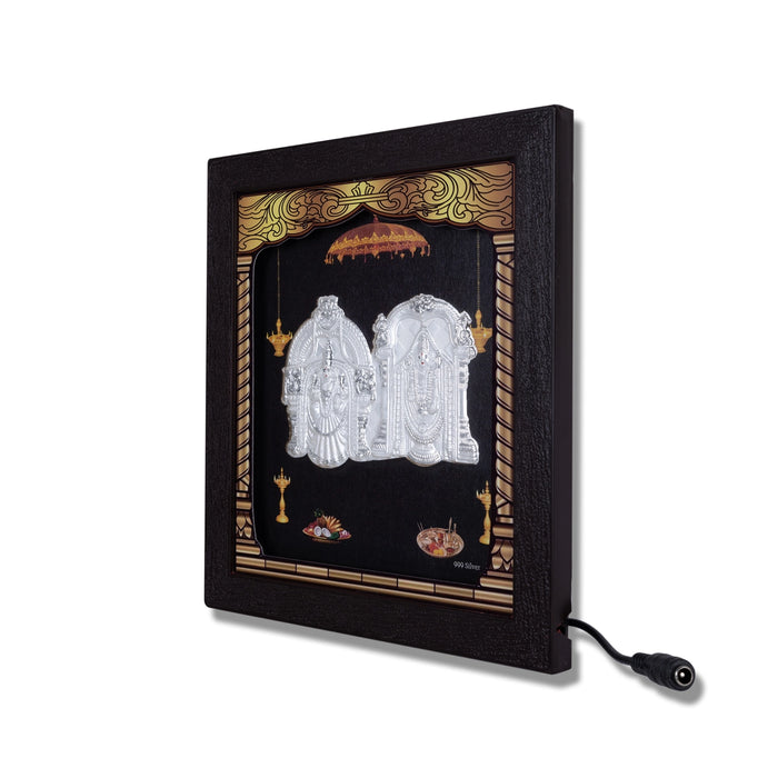 Perumal Thayar Photo Frame- 8.5 x 7.5 Inches | 999 Silver Foil Wall Picture Frame/Led Wall Decor For Puja Room - Hindu God Photos & Frames