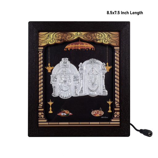 Perumal Thayar Photo Frame- 8.5 x 7.5 Inches | 999 Silver Foil Wall Picture Frame/Led Wall Decor For Puja Room - Hindu God Photos & Frames